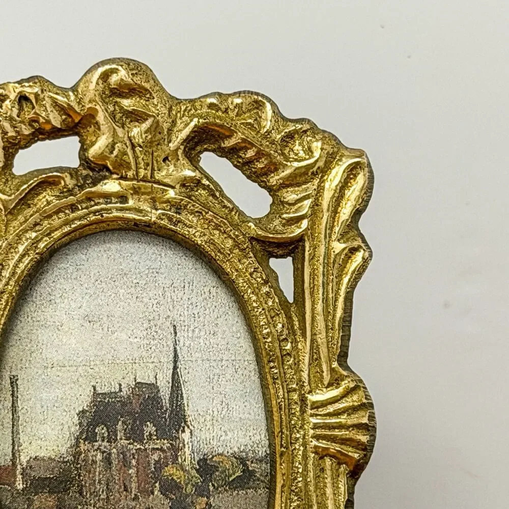 Antique Art Nouveau Solid Brass Miniature Oval Picture Frame c.1895-1915